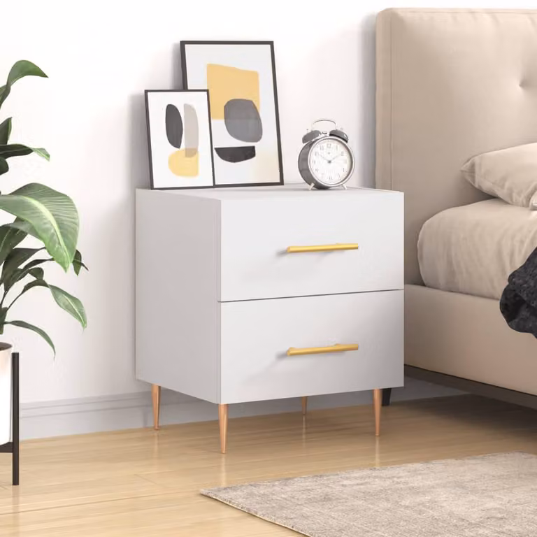 Comodino moderno vidaXL in legno e metallo bianco L: 40 cm, P: 35 cm, H: 47,5 cm