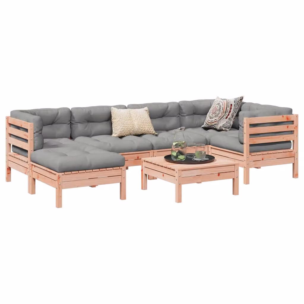 Set di divani da giardino vidaXL a forma di L composto da 7 pezzi in legno massello con cuscini inclusi, colore marrone e grigio – 1