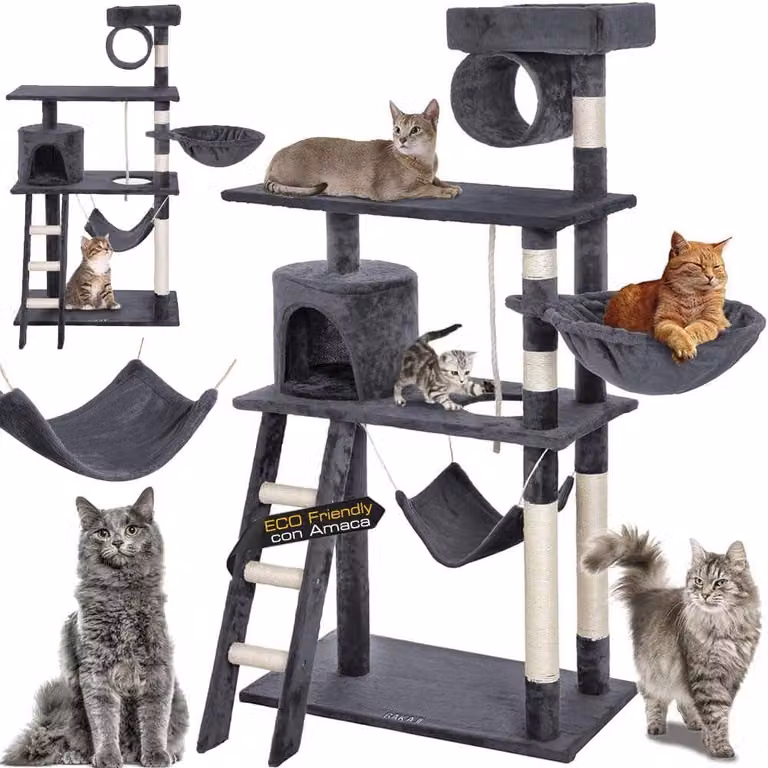Albero per gatti BAKAJI, realizzato in sisal e peluche, con area giochi e tana sospesa