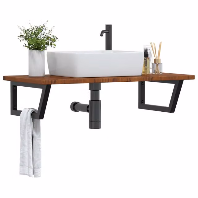 Ripiano a parete per lavabo vidaXL in acciaio e rovere marrone e nero