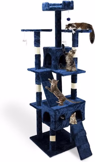 Tiragraffi per Gatti Puppy Lovers Blu con Cave, Amaca e Giochi Integrati in Sisal, Altezza: 170 cm