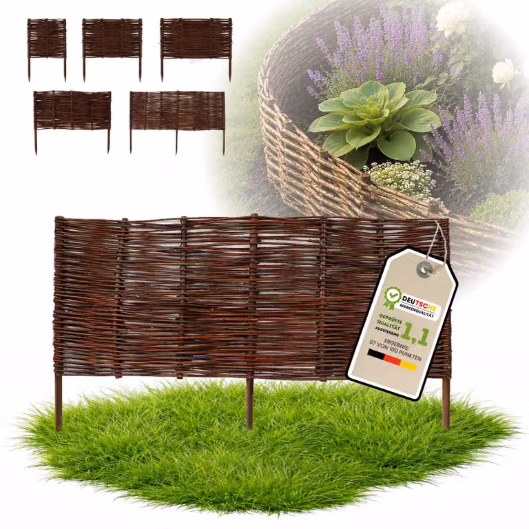 Floranica 1 pezzo Recinzione in vimini 30 cm x 100 cm – Staccionata da giardino intrecciata Palizzata Recinzione naturale Bordo aiuola