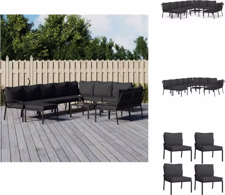 vidaXL Set di 11 pezzi da giardino con cuscini grigi in acciaio - Set di mobili da giardino