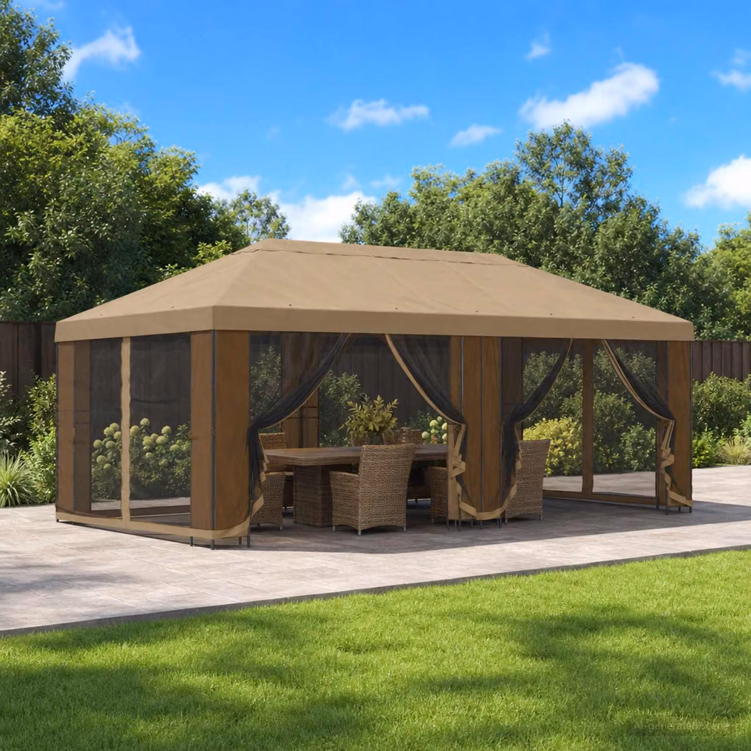 vidaXL Gazebo da giardino con pareti laterali in acciaio e poliestere Beige L: 600 cm, P: 300 cm, H: 276,5 cm