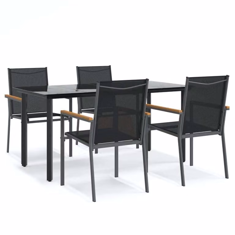 Set da Pranzo da Giardino 5 pz Nero in Textilene e Acciaio