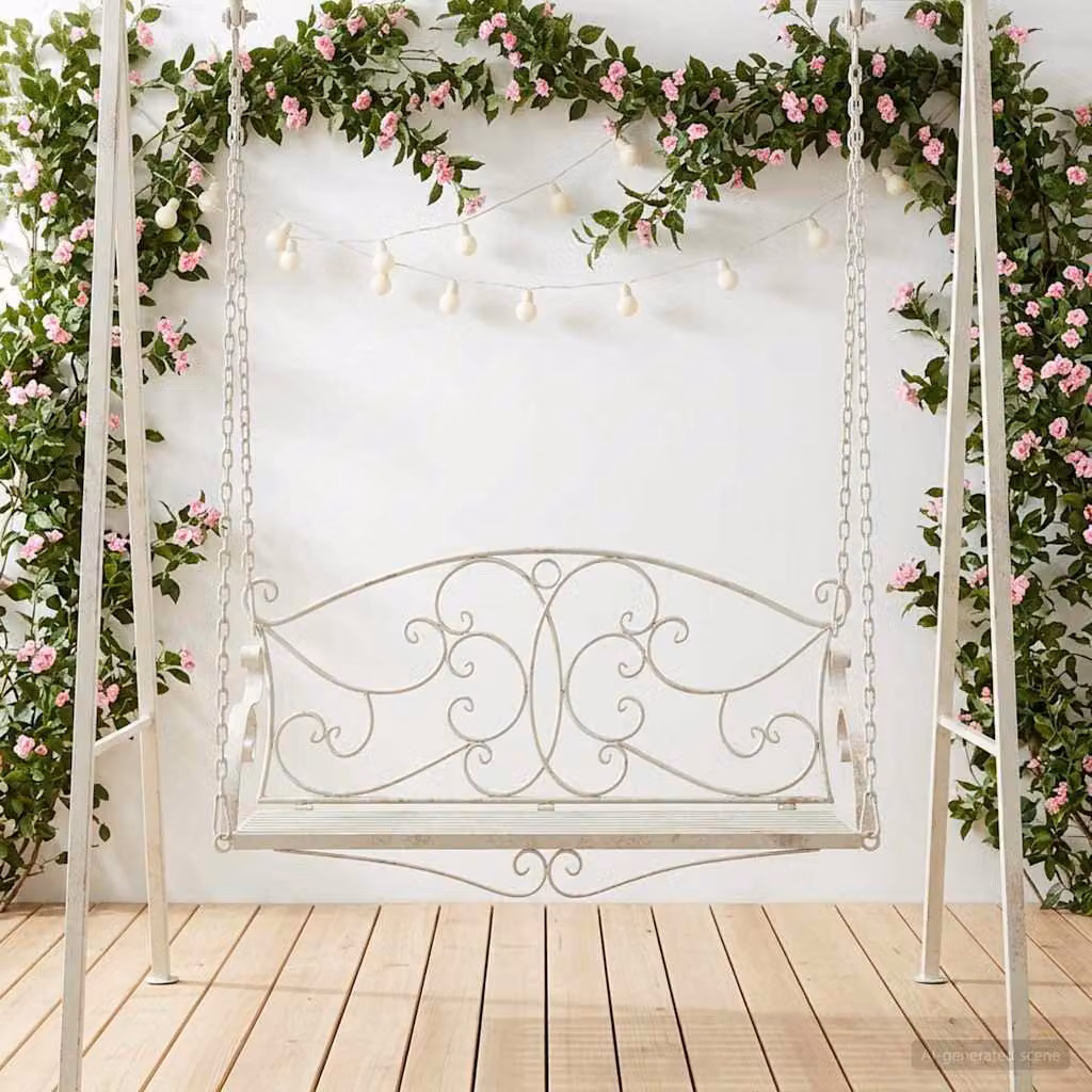 Panchina a dondolo vidaXL in acciaio verniciato bianco per giardino e terrazzo L 110 x P 52,5 x H 47 cm
