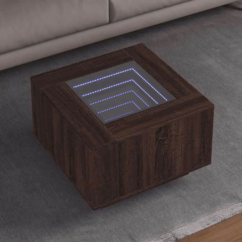 vidaXL Tavolino da salotto moderno in legno color rovere marrone con illuminazione LED L 60 x P 60 x H 40 cm