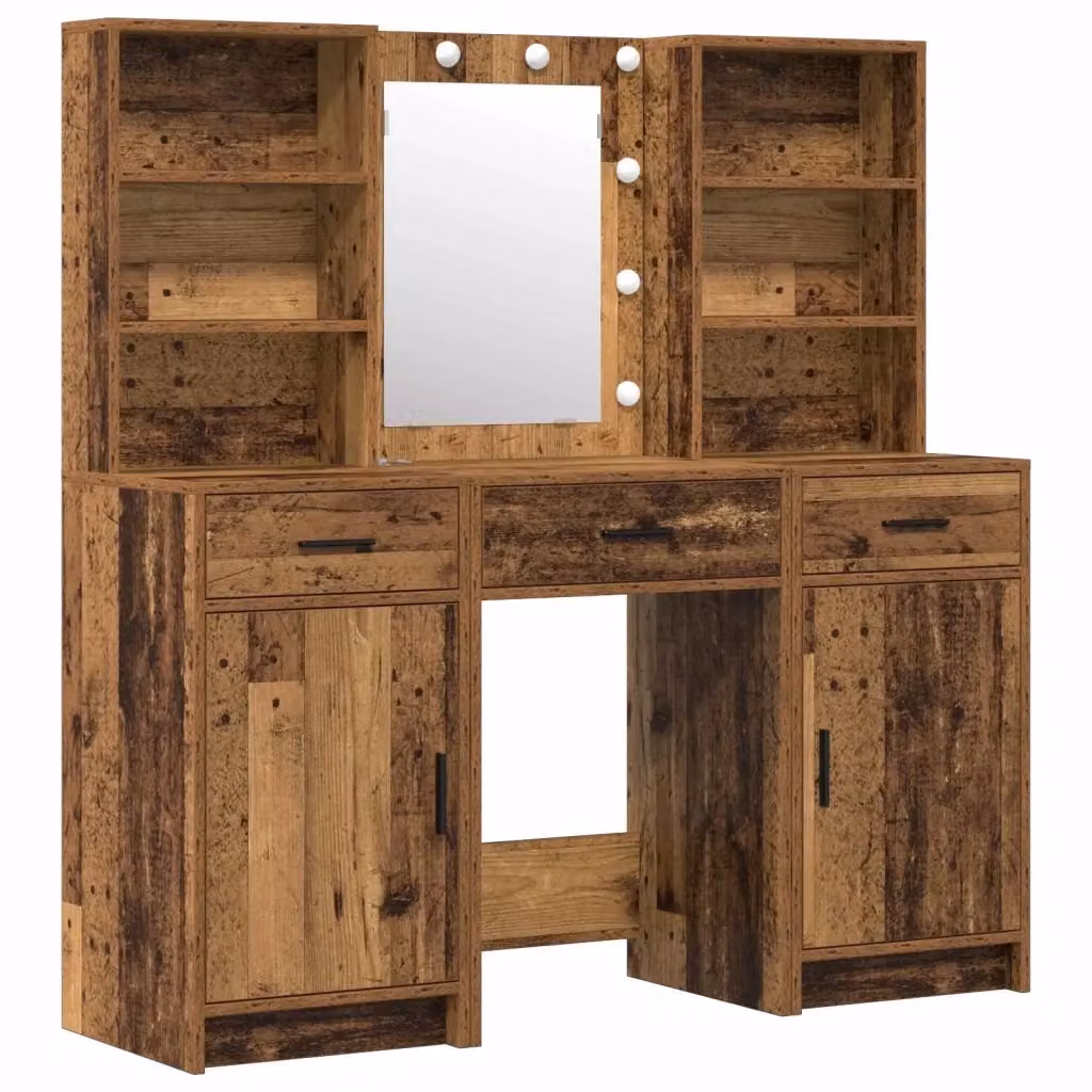 Set da trucco Hollywood con LED vidaXL in legno marrone con 3 pezzi – 2