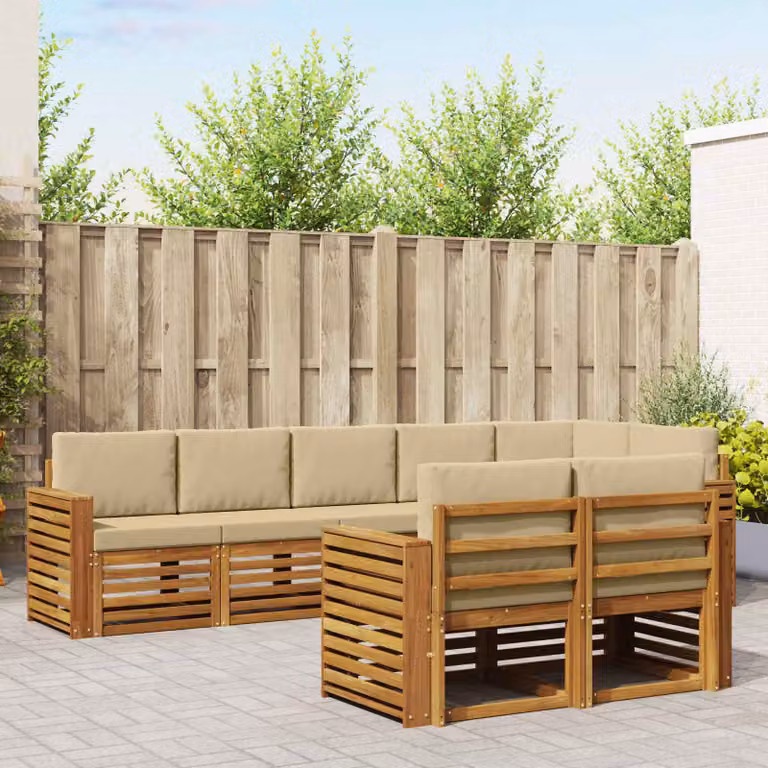 Set di divani da esterno vidaXL 8 pz in legno di acacia con cuscini, beige e marrone