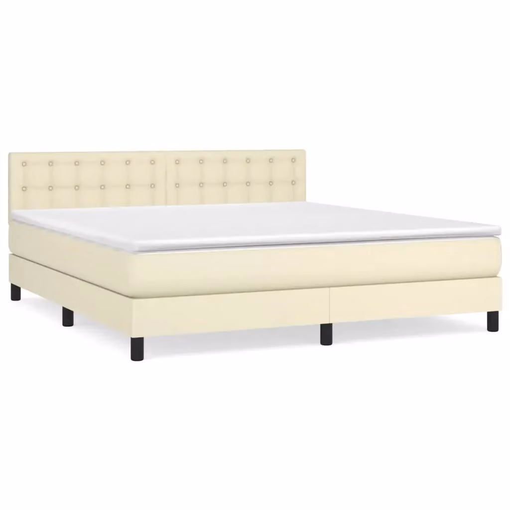 Letto Ibrido con Giroletto a Molle e Materasso vidaXL in Similpelle Beige e Bianco L/P: 160 x 200 cm – 2