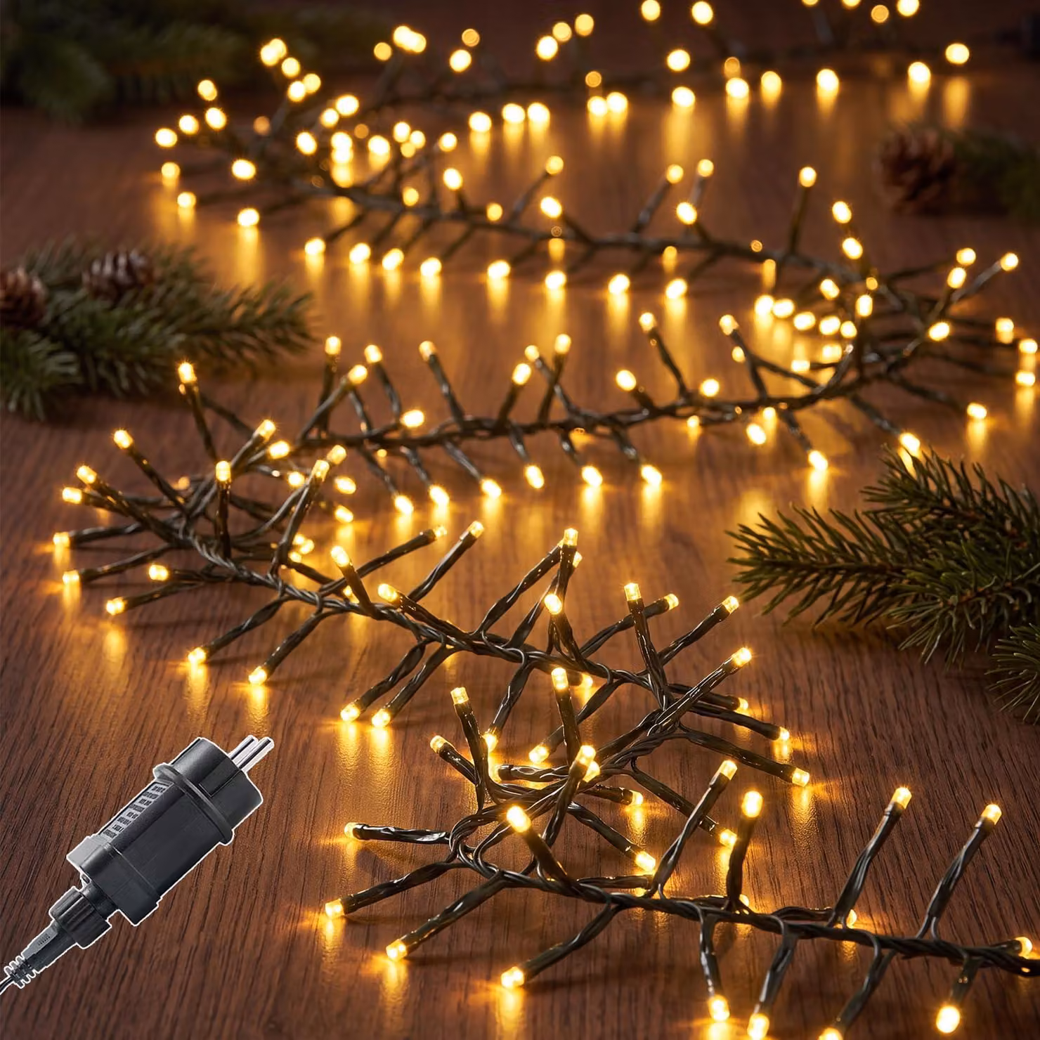 Catena luminosa da 20 metri, 1000 LED, luce bianco caldo, grado di protezione IP44, timer, 8 modalità