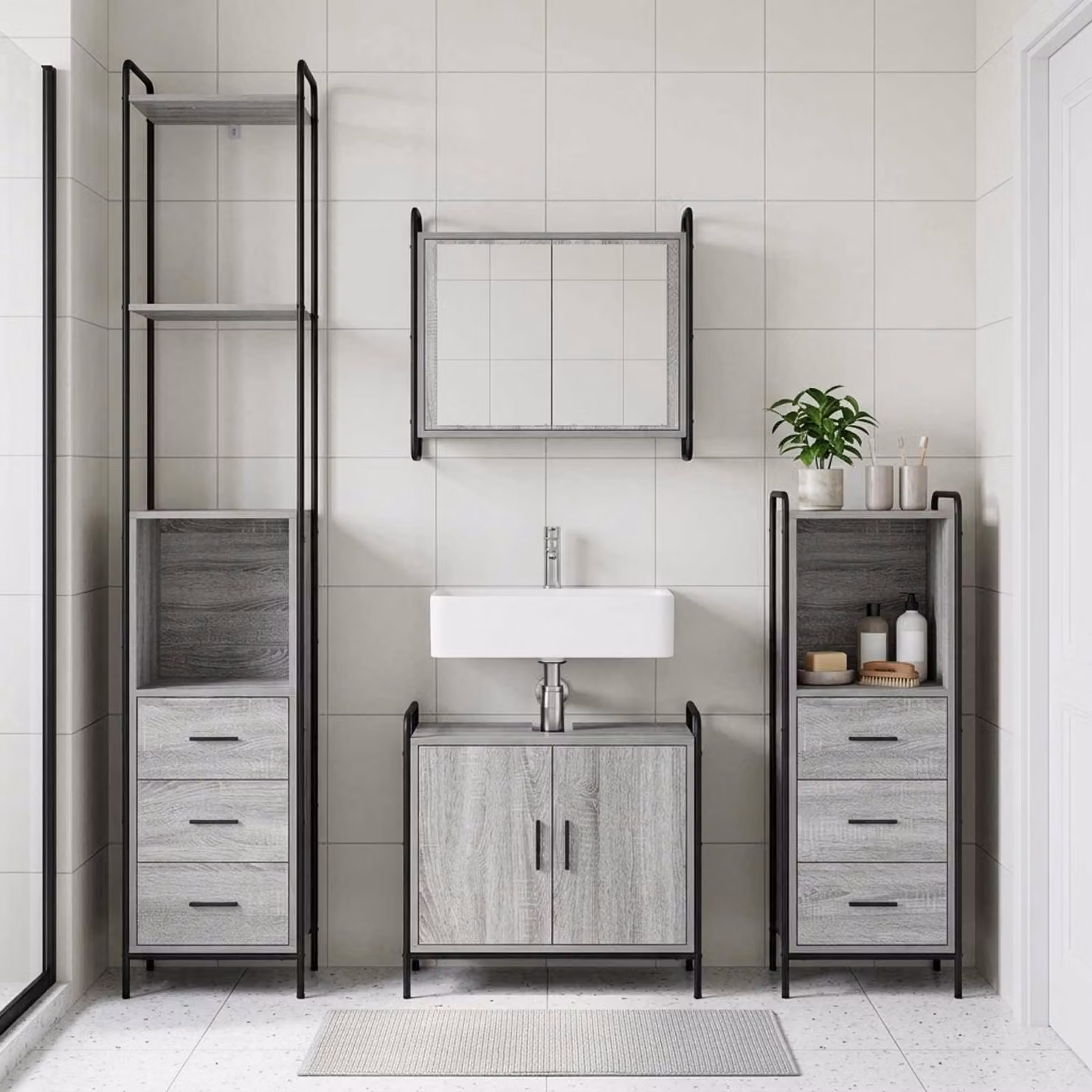 vidaXL Set di Armadi da Bagno 3 pz Sonoma grigio 40 x 36 x 200,5 cm