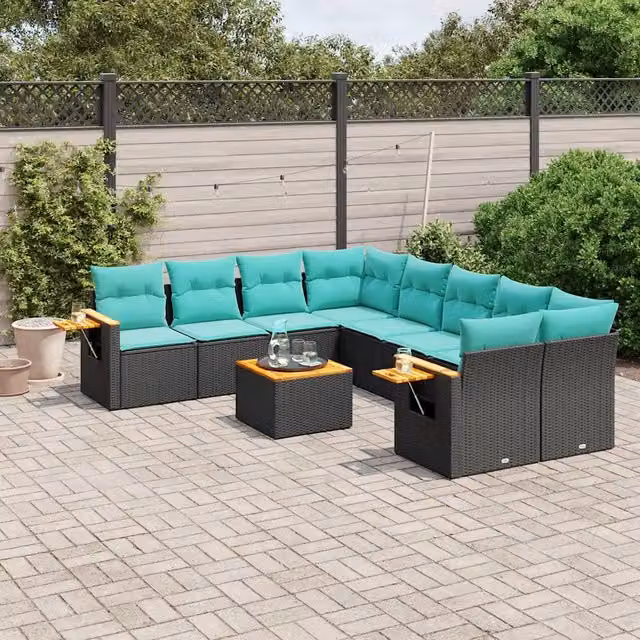 Set Divani da Giardino 9 pz con Cuscini Nero in Polyrattan 3226666
