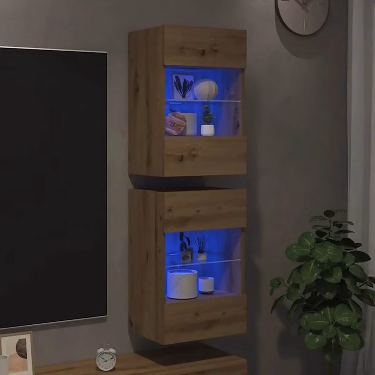 Set di 2 mobili da parete vidaXL con luci LED integrate in rovere, L 40 cm x P 30 cm x H 60,5 cm