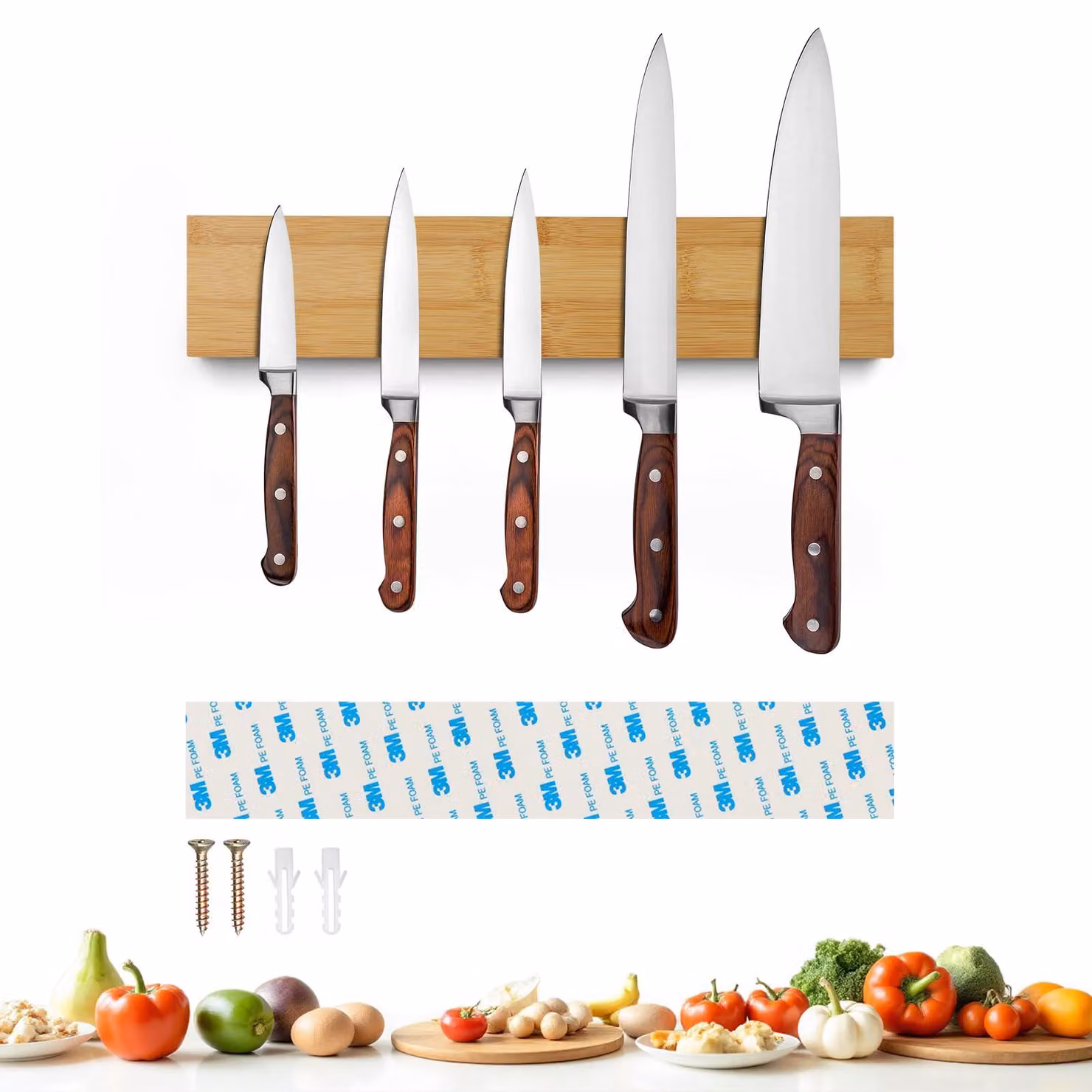 Supporti magnetici in bambù, 30 cm, autoadesivi, per la cucina