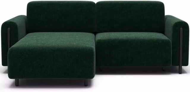 Divano ad angolo convertibile ARVESSA MEUBLORAMA verde smeraldo in tessuto bouclé con contenitore e funzione letto, angolo sinistro, L 244 x P 154 x H 95 cm – 1