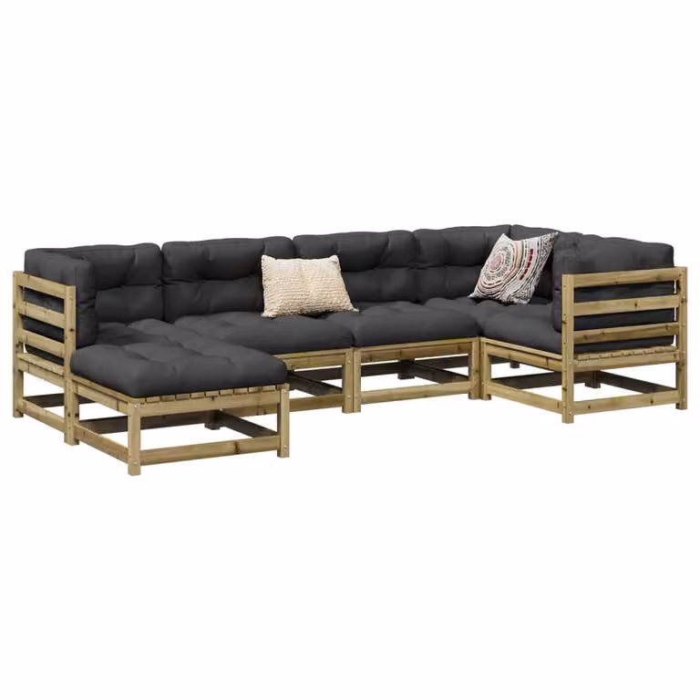 Set di Divani da Giardino vidaXL 6 pz in Legno di Pino Impregnato con Cuscini, Colore Marrone e Grigio