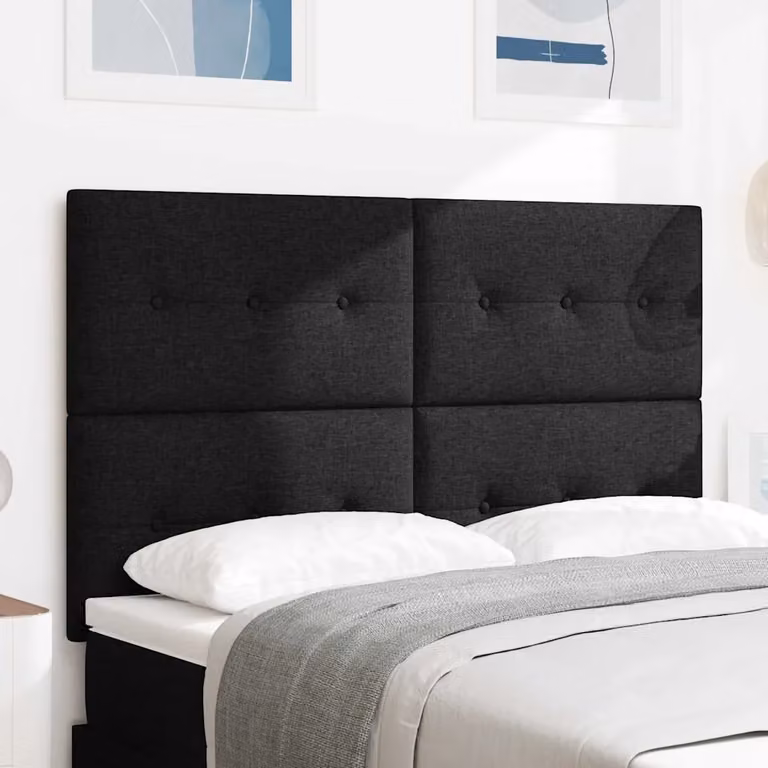 Testiera per letto vidaXL con illuminazione LED e porte USB, rivestimento in tessuto nero, Larghezza: 160 cm