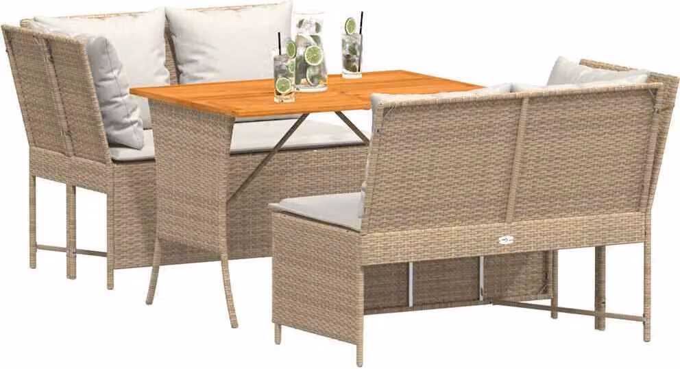 Set Divano da Giardino 3 pz con Cuscini Beige in Polyrattan