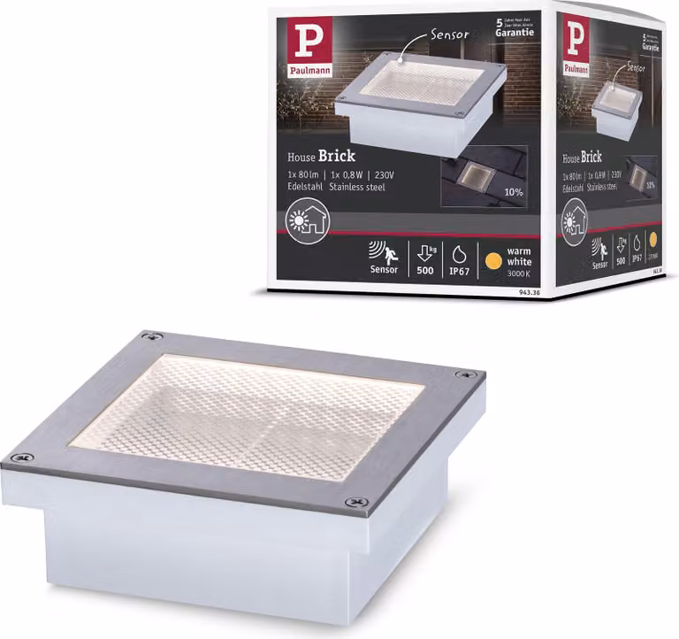 Lampada da incasso a pavimento LED Paulmann Brick Rilevatore di movimento crepuscolare (IR)