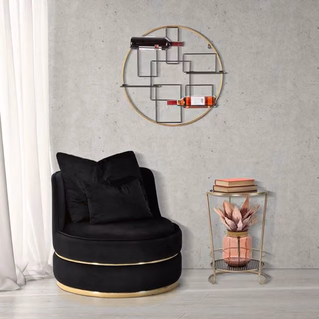 Poltroncina Palang DMORA in velluto nero con dettagli oro, L: 84 cm, P: 84 cm, H: 72 cm – 1
