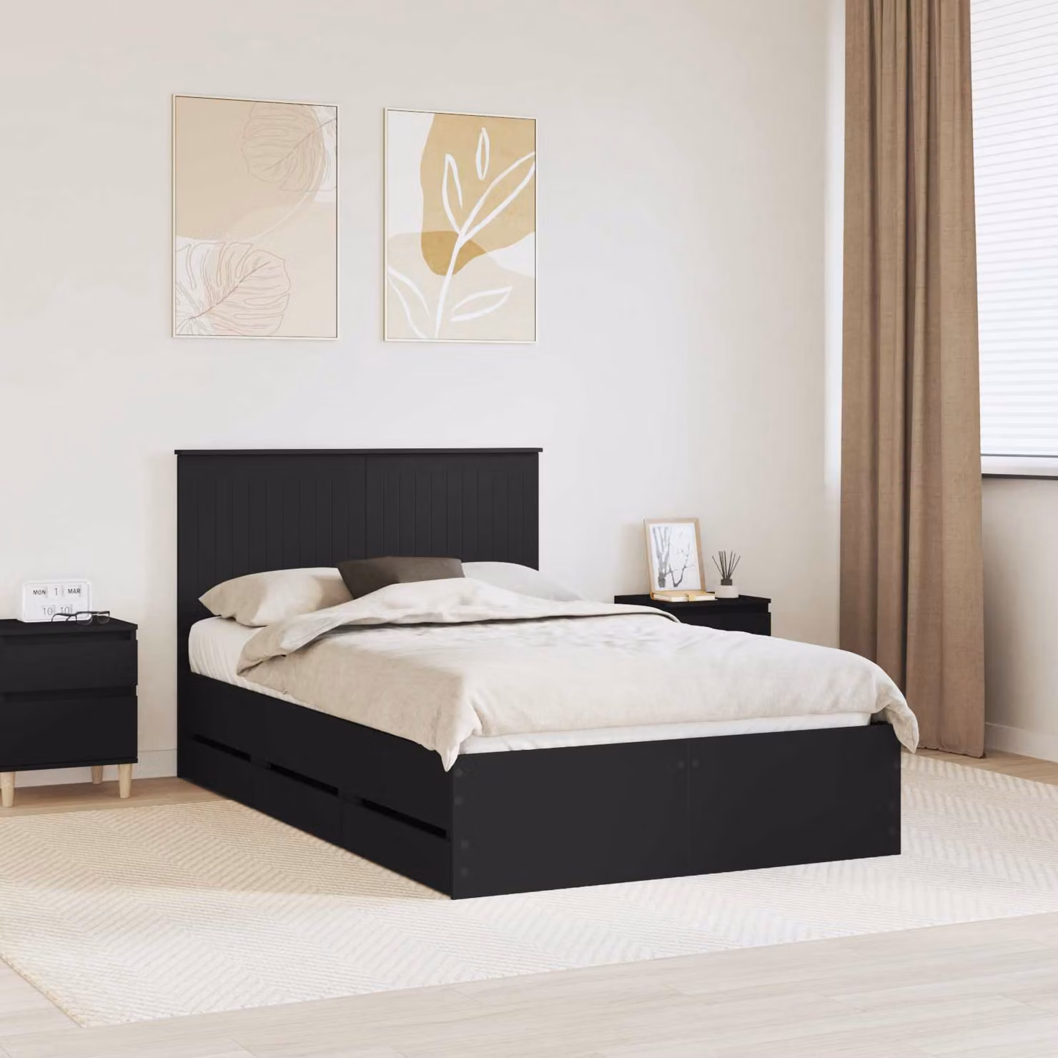 Struttura del letto con cassetti vidaXL in legno ingegnerizzato nero L/P: 120 x 200 cm