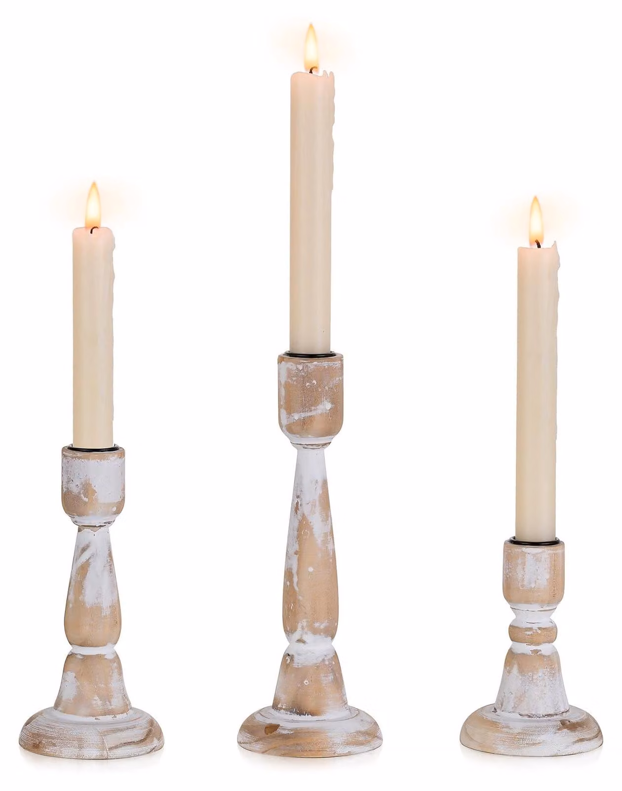 Omgoods - Set di 3 candelabri in legno per candele conici