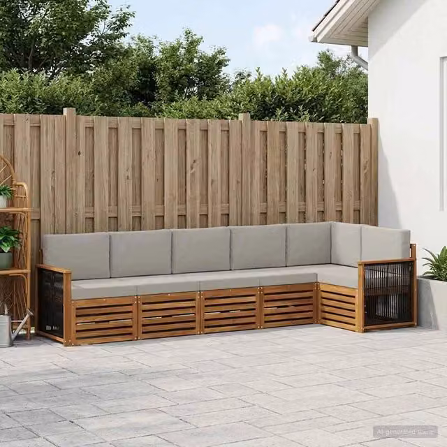 Set di divani da esterno 5 pz Naturale e Grigio Chiaro 3384412