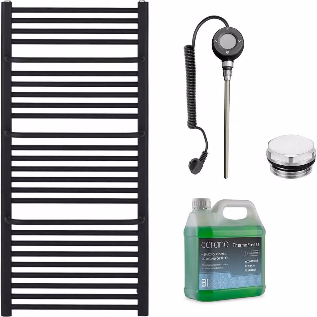 Set di radiatori elettrici da bagno Antonio - Wi-Fi - 600W - nero opaco - 1180x550 mm
