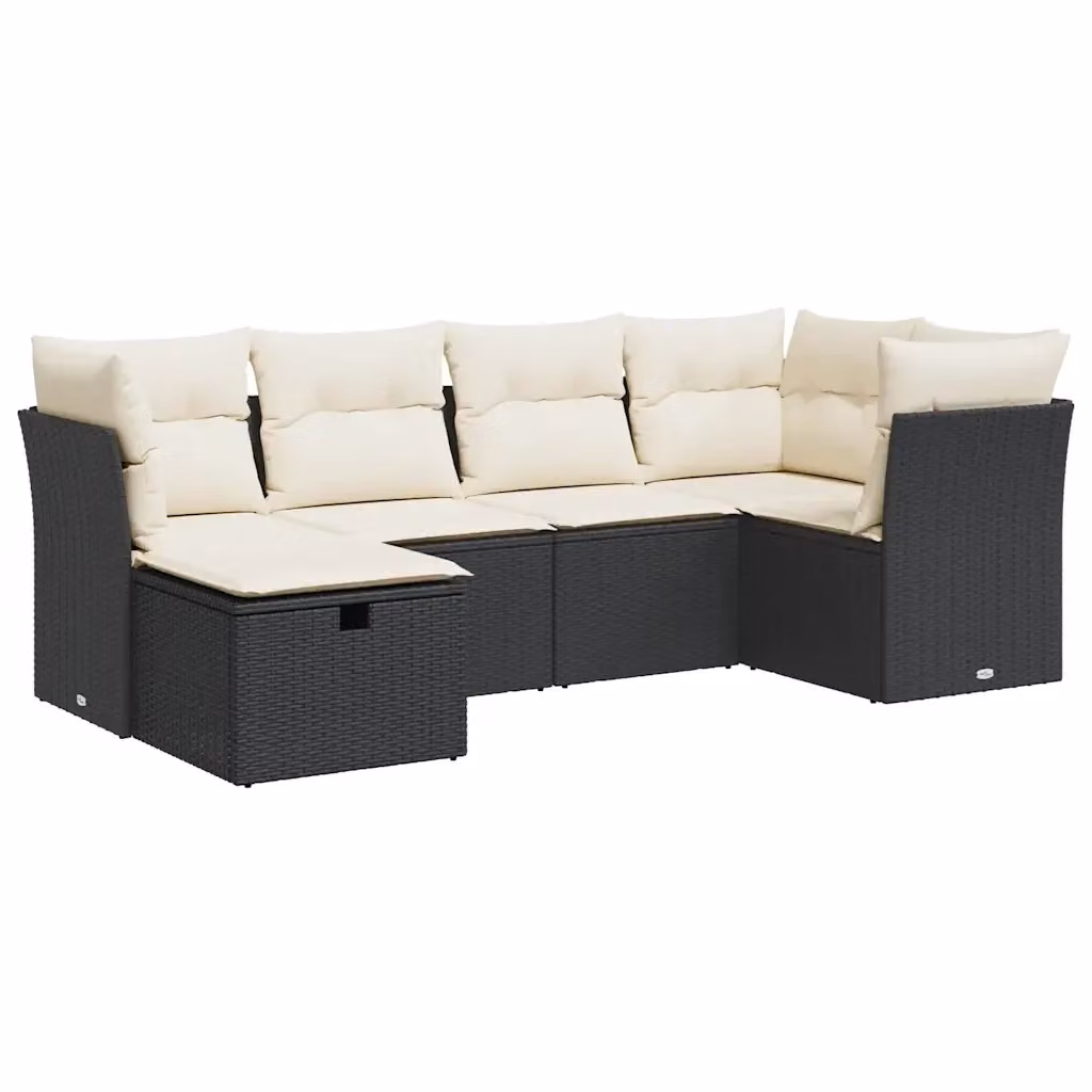 Set Divano da Giardino a L vidaXL in Polyrattan Nero con Cuscini e Ottoman per Terrazza e Giardino – 2