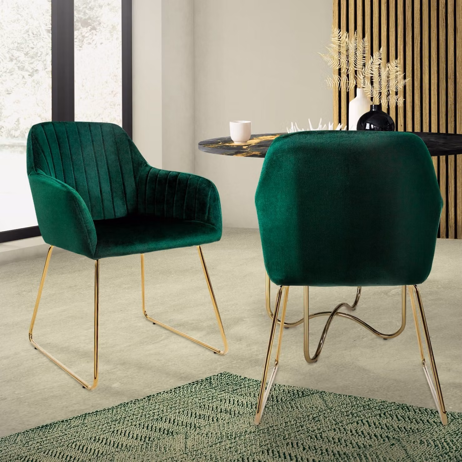 ML-Design set di 2 sedie da pranzo con schienale, verde, in velluto