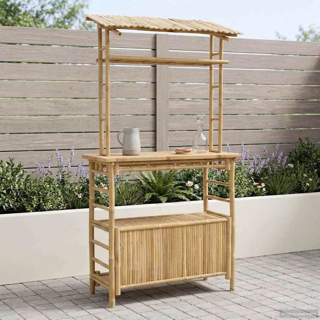 vidaXL Tavolo da bar da esterno in bambù moderno, colore naturale, L: 110 cm, P: 50 cm, H: 210 cm