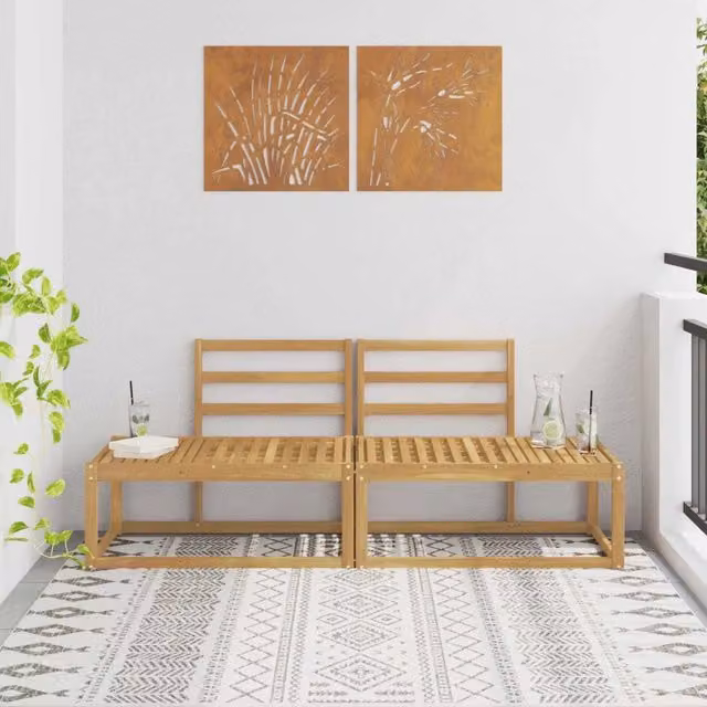 Set di divano da esterno vidaXL in legno di acacia con cuscini bianchi, L: 182,5 cm, P: 63 cm, H: 73 cm