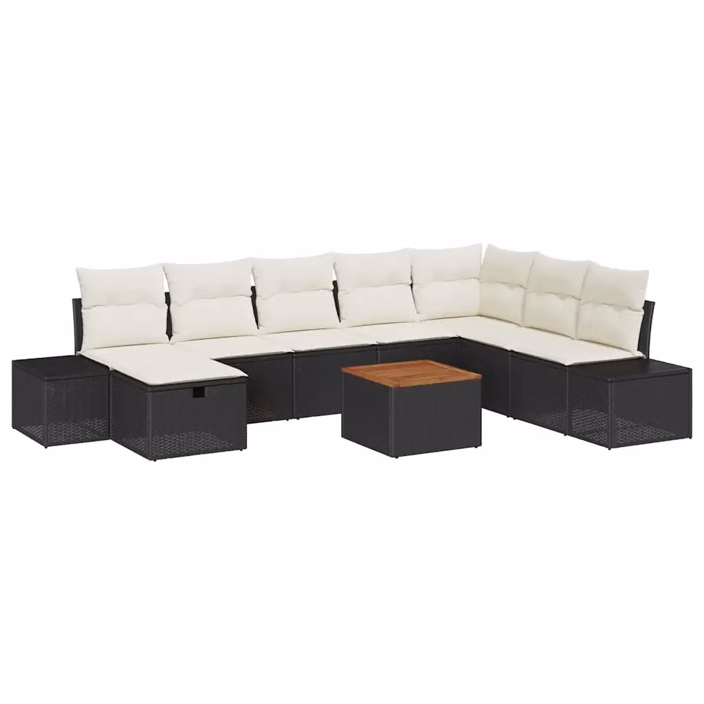 Set Divano da Giardino vidaXL 9 Pezzi in Polyrattan Nero con Cuscini e Tavolino da Esterno – 2