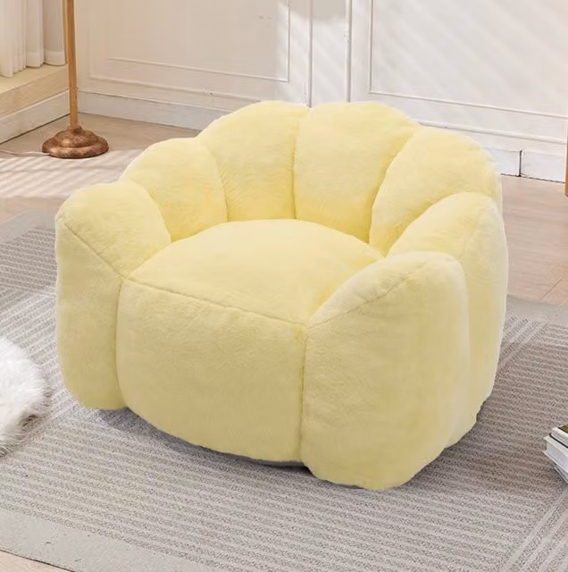 Poltrona compatta ULEVR a forma di loto in peluche giallo, seduta imbottita per soggiorno e camera da letto