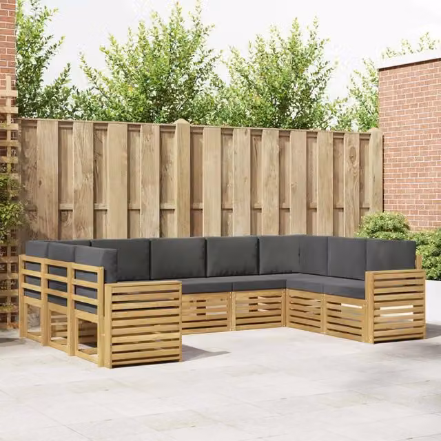 Set di divani ad angolo vidaXL in legno di acacia massello con cuscini grigi per giardino e terrazzo – 1