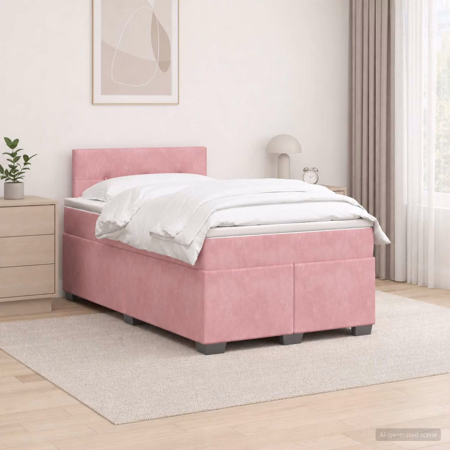 Letto box spring vidaXL con materasso a molle insacchettate in velluto rosa e bianco, L/P: 120 x 200 cm