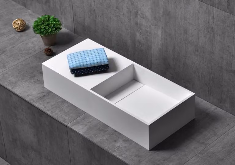 Lavabo da appoggio TWG08 in mineralguss - 75 x 32,5 x 15 cm - Bianco opaco