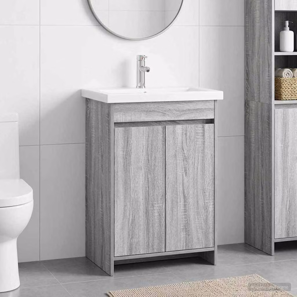 Set di mobili per il bagno vidaXL Sonoma grigio, design moderno con ante a battente e ripiani interni, L: 81 cm, P: 40 cm, H: 84,5 cm