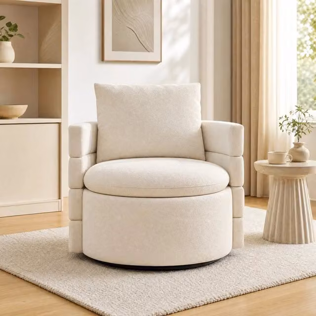 Poltrona girevole 360° 78,5 x 73 x 83 cm avorio con vano contenitore nascosto