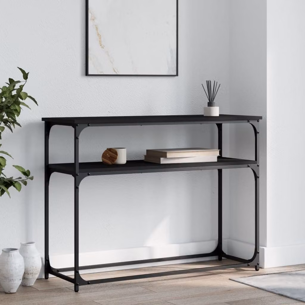 vidaXL Tavolino Consolle Nero in Legno e Metallo L: 100 cm, P: 35,5 cm, H: 75 cm