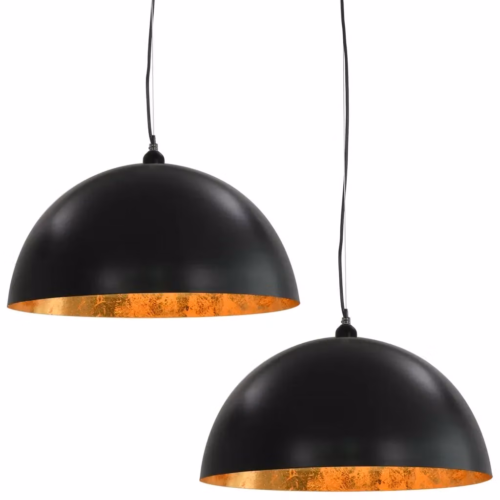 Set di 2 lampadari sospesi moderni vidaXL a cupola in metallo, colore nero e oro, diametro: 50 cm, attacco E27 – 2