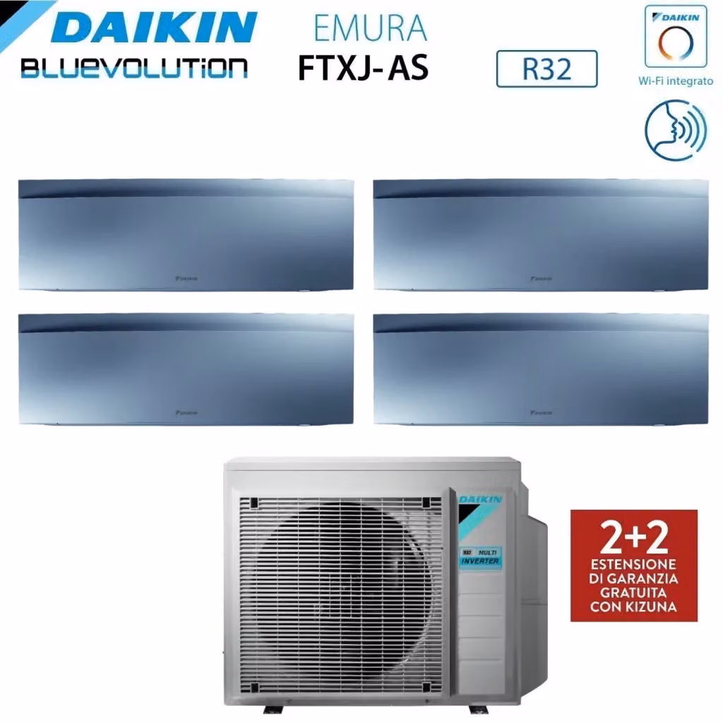 Condizionatore Daikin Bluevolution Quadri Split Inverter Serie Emura Silver III con Wi-Fi Integrato Colore Argento 9000+9000+12000+12000 BTU – 2