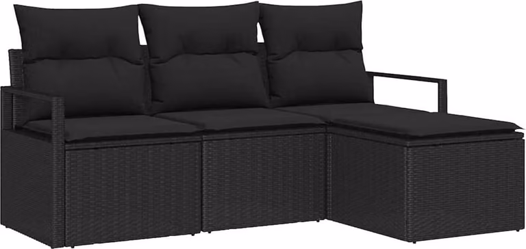 Set di divani 4 pcs Nero polyrattan