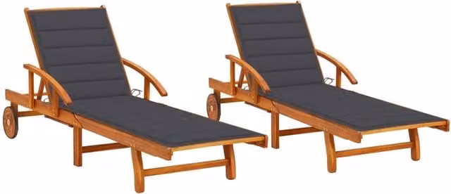 Set di 2 lettini prendisole Outsunny in legno di acacia con cuscini grigi antracite e poggiatesta regolabile