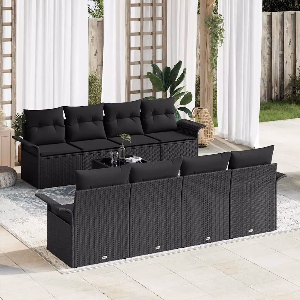 Set Divano da Giardino vidaXL 9 Pezzi Moderno con Cuscini Nero – 1
