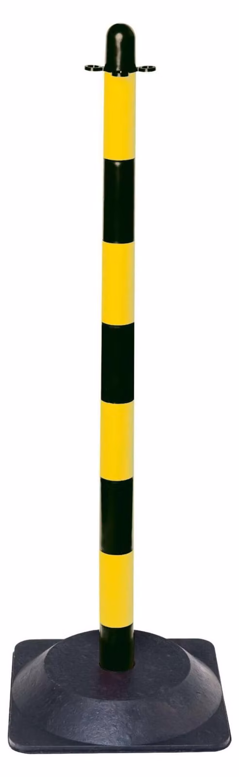 Palo di blocco con catena, base quadrata in gomma dura 1,8 kg, palo in plastica nero-giallo, altezza 870 mm, diametro 40 mm