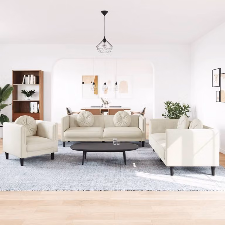 Maison Exclusive - Set divano a 3 pezzi con cuscini in velluto color crema