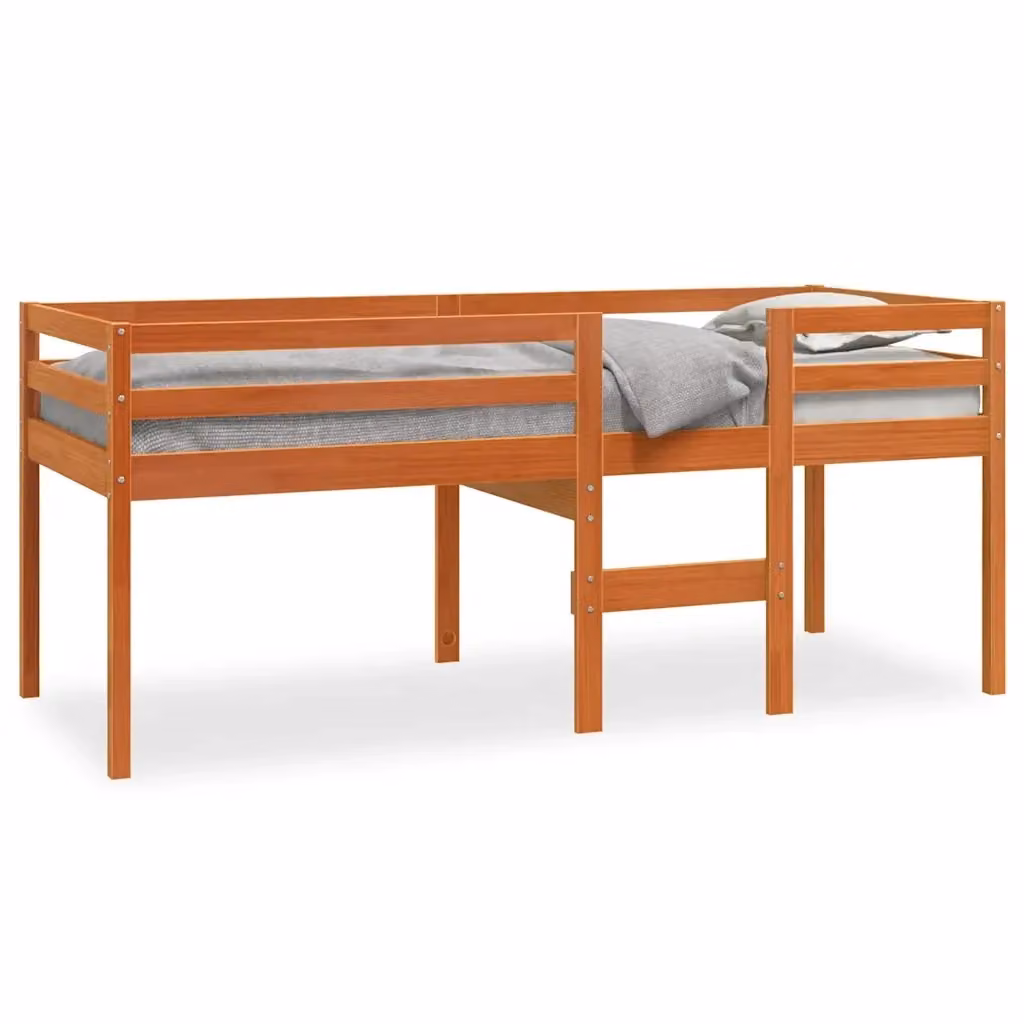 Letto a Soppalco Singolo vidaXL in Legno Massello di Pino Marrone Cera L/P/H: 205 x 90 x 15 cm – 2