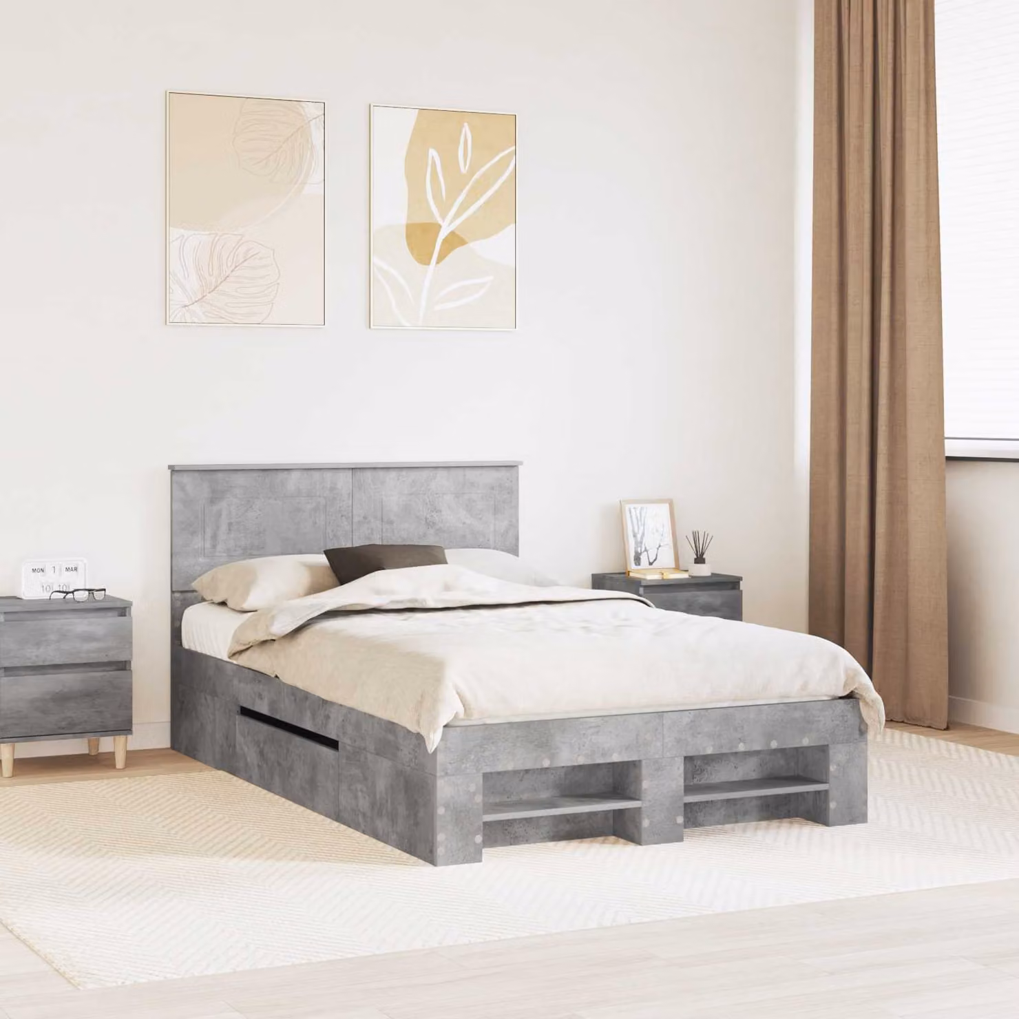 Struttura del letto con testiera vidaXL in tessuto grigio L 120 x P 200 cm